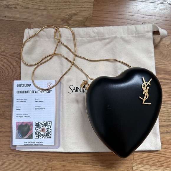 AUTHENTIC YSL Saint Laurent Leather Heart Clutch, Monogram Love Chain Box Bag - Picture 1 of 17